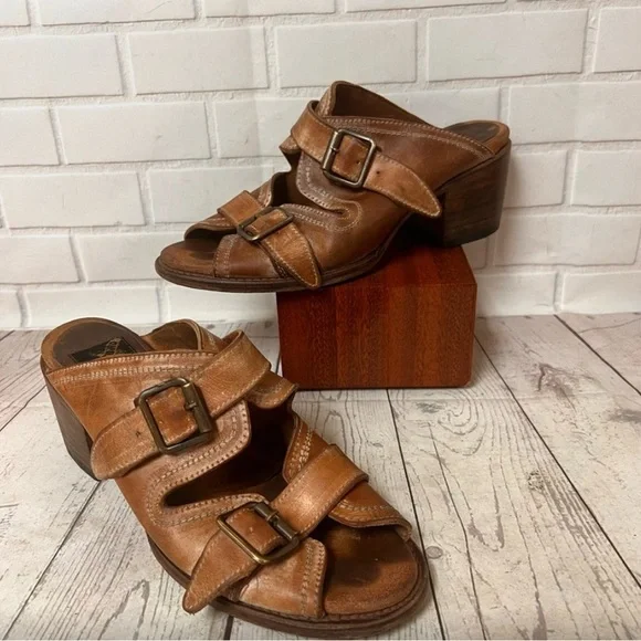 Freebird Brown Leather Mules with Buckle Detail - Picture 2 of 7